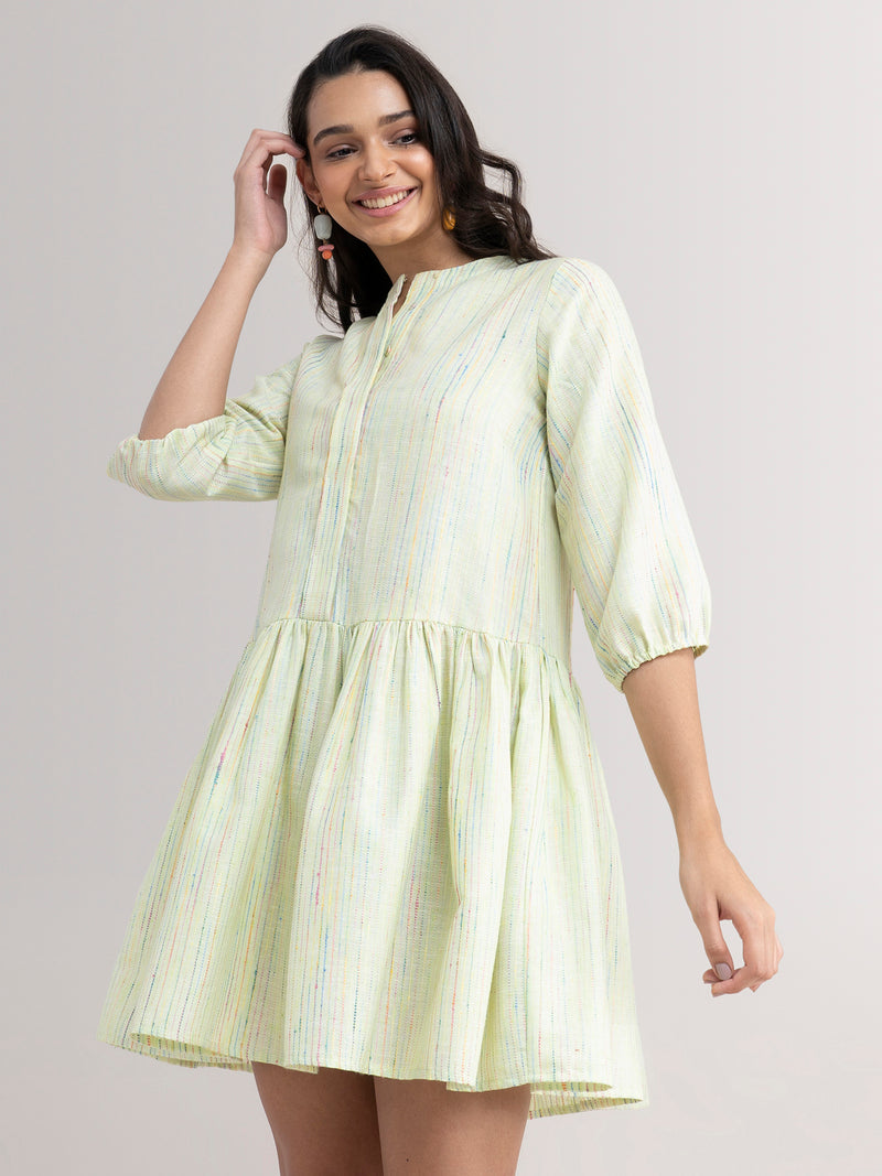 Buy Drop Waist Cotton Dress - Lime Green Online | Pink Fort