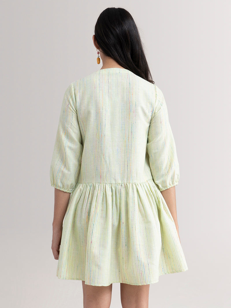 Buy Drop Waist Cotton Dress - Lime Green Online | Pink Fort