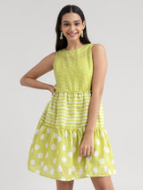 Buy Lime Green Print Play Tiered Dress - Lime Green Online | Pink Fort