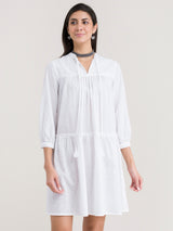 Buy White Tiered Cotton Dress - White Online | Pink Fort