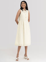 Buy Beige Stripe Play Collar Dress Online | Pink Fort