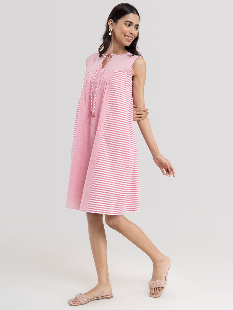 Buy Red Stripe Play Sleevless Dress Online | Pink Fort