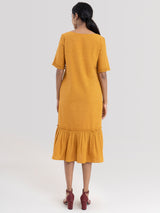Buy Mustard Cotton Gathered Dress - Online | Pink Fort