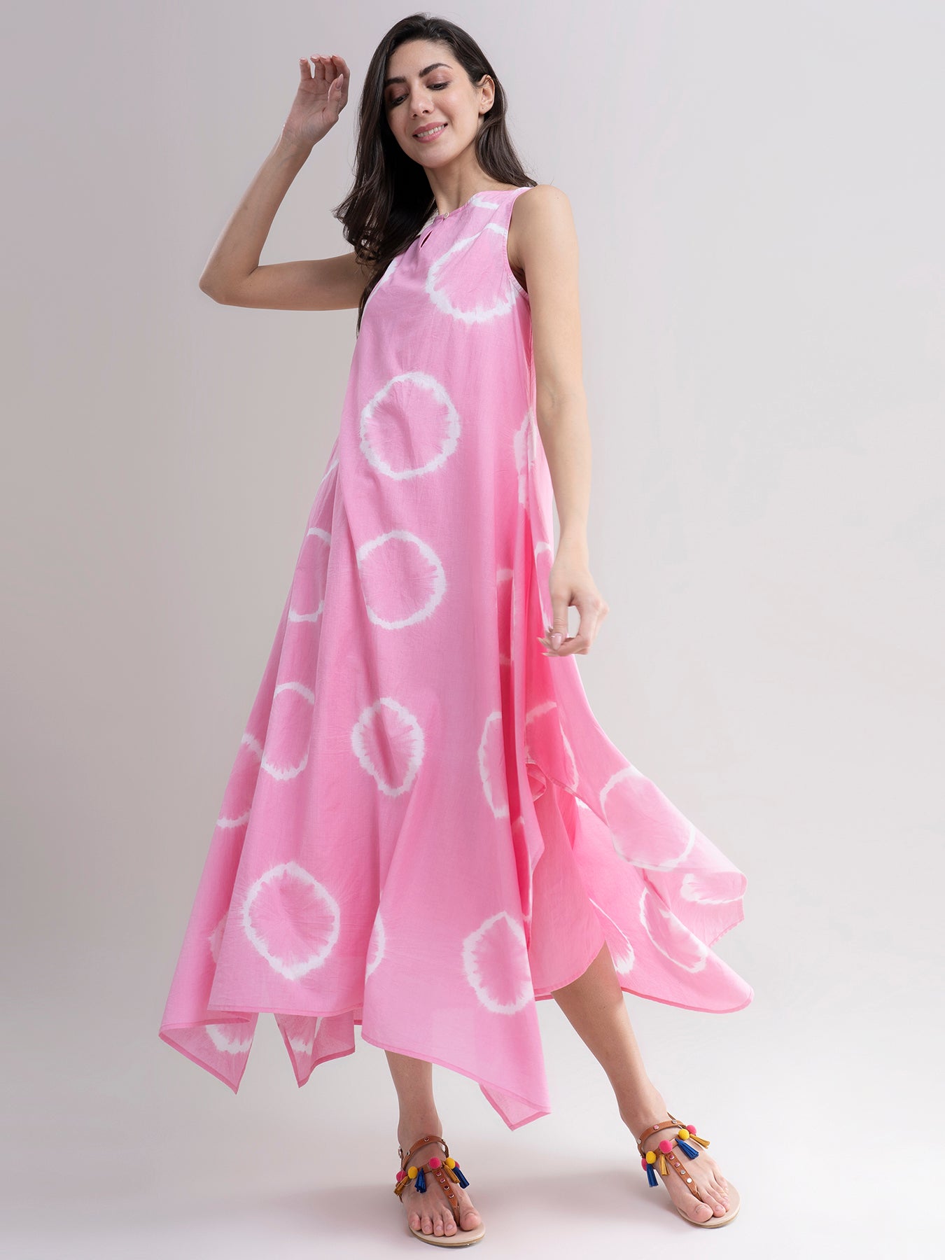 Buy Pink Tie and Dye Handkerchief Dress Online | Pink Fort