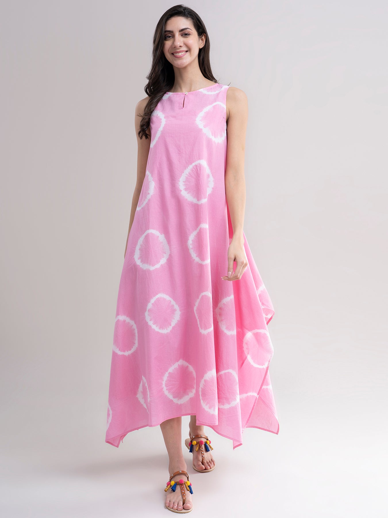 Buy Pink Tie and Dye Handkerchief Dress Online | Pink Fort
