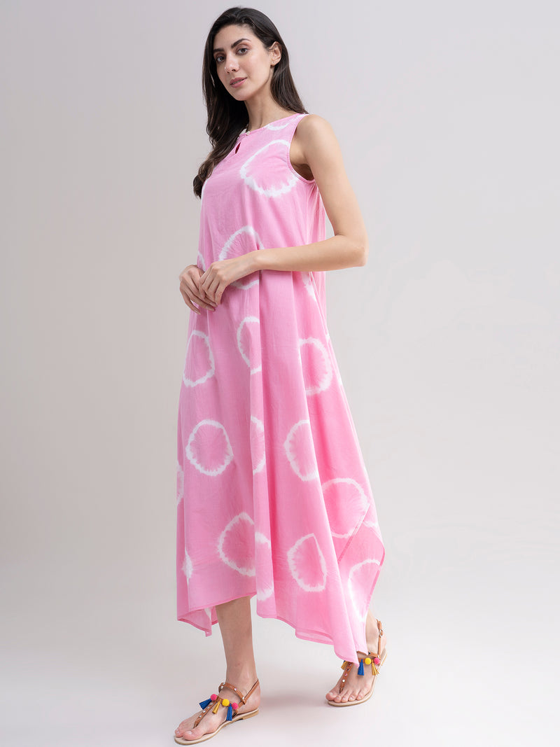 Wholesale Tie-Dye Fairy Sarong Dress with Handkerchief Hem and Elastic ( Shirred) Bodice