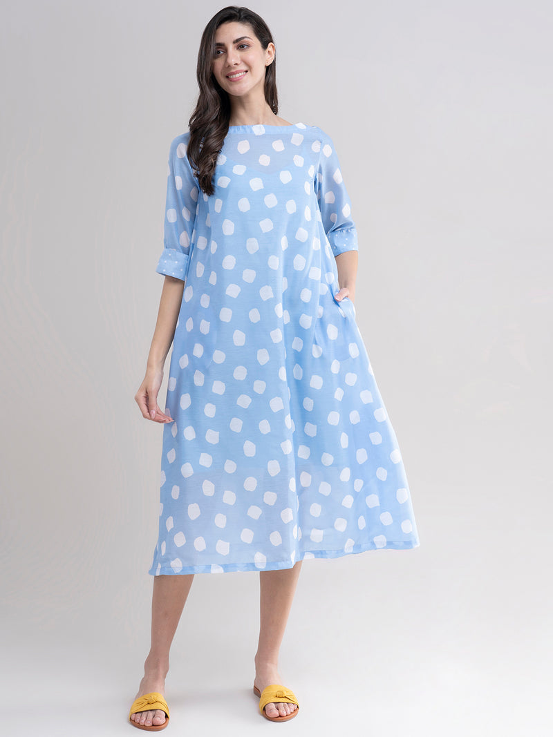 Buy Blue Polka Print Play Dress Online | Pink Fort