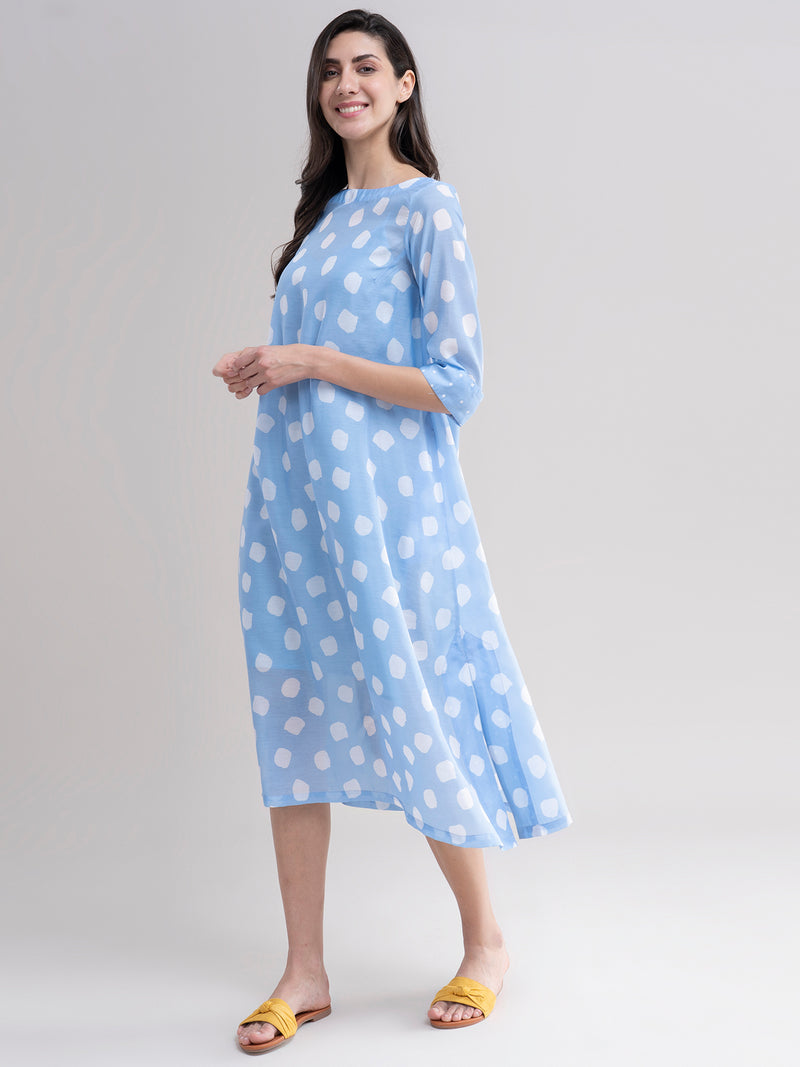 Buy Blue Polka Print Play Dress Online | Pink Fort