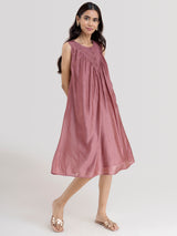 Buy Pink Chanderi Pintuck Dress - Pink Online | Pink Fort