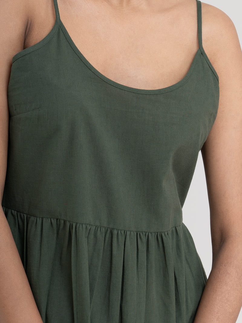 Buy Green Tiered Cotton Dress - Green Online | Pink Fort