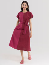 Buy Maroon Cotton Colourblock Dress - Maroon Online | Pink Fort
