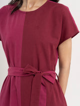Buy Maroon Cotton Colourblock Dress - Maroon Online | Pink Fort