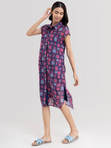 Buy Navy Blue Abstract Print Collared Dress Online | Pink Fort