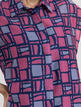 Buy Navy Blue Abstract Print Collared Dress Online | Pink Fort