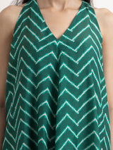 Buy Bottle Green Sleeveless Chevron Print Dress Online | Pink Fort
