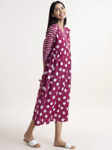 Buy Burgundy Polka and Striped Dress Online | Pink Fort