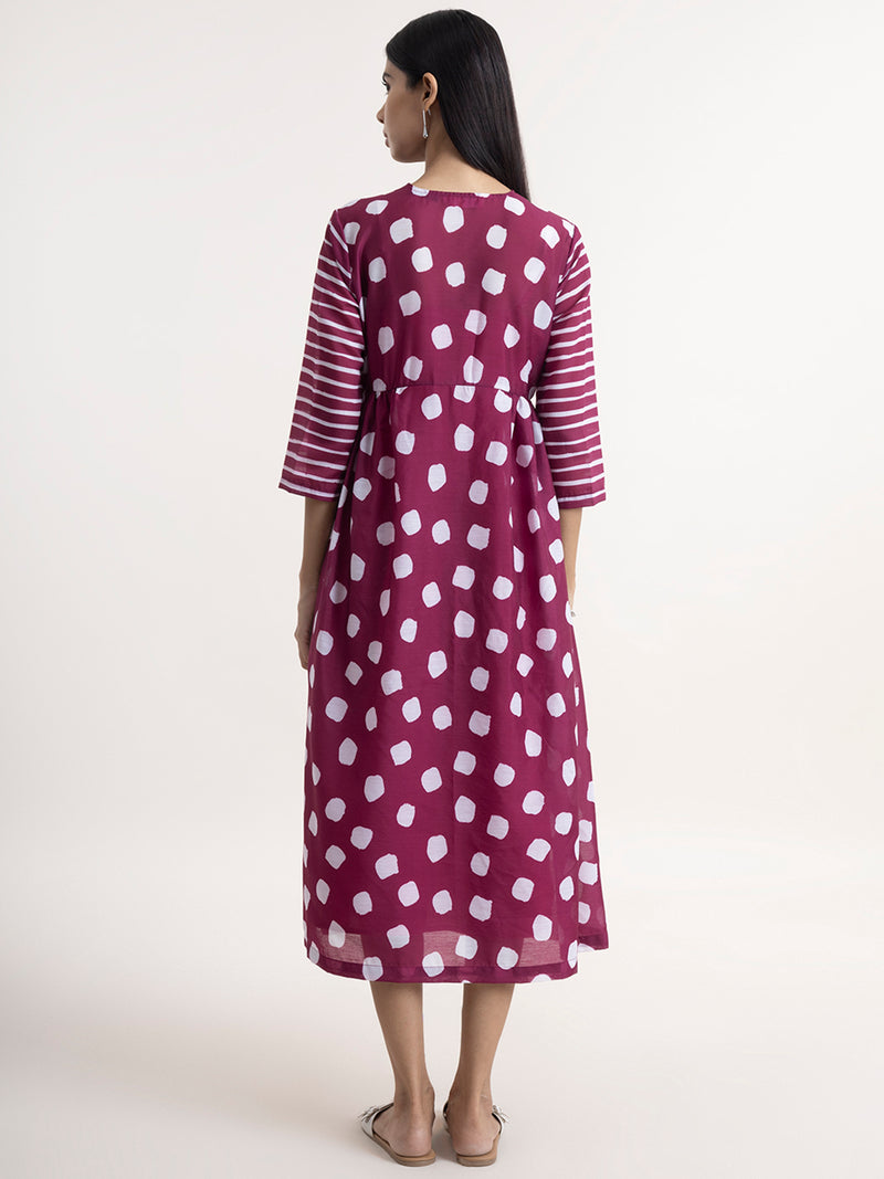 Buy Burgundy Polka and Striped Dress Online | Pink Fort