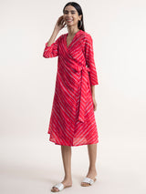Buy Red Chanderi Leheriya Wrap Dress Online | Pink Fort
