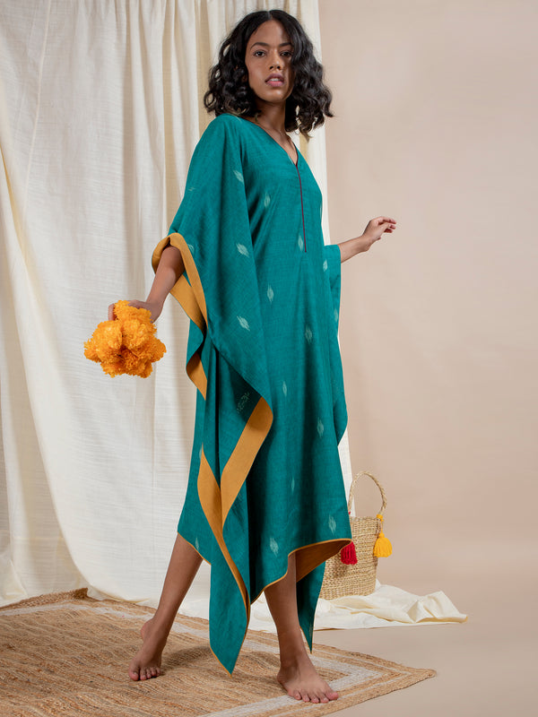 Buy Emerald Green Assymetrical Cotton Kaftan Online | Pink Fort