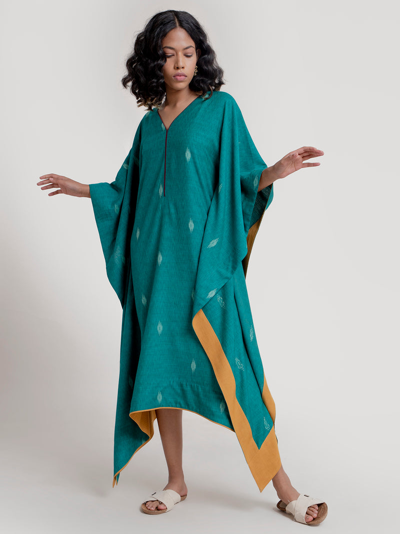 Buy Emerald Green Assymetrical Cotton Kaftan Online | Pink Fort