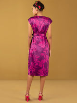 Buy Pink and Purple Pure Satin Floral Overlapped Dress - Pink and Purple Online | Pink Fort