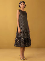 Buy Black Chanderi Brocade Tiered Dress - Black Online | Pink Fort