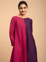 Buy Pink and Wine Colour Block Silk Dress Online | Pink Fort