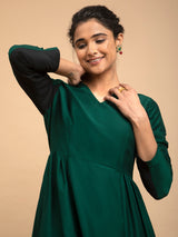Buy Green Fit and Flare Silk Dress Online | Pink Fort