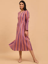 Buy Pink Striped A Line Cotton Dress Online | Pink Fort
