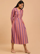 Buy Pink Striped A Line Cotton Dress Online | Pink Fort