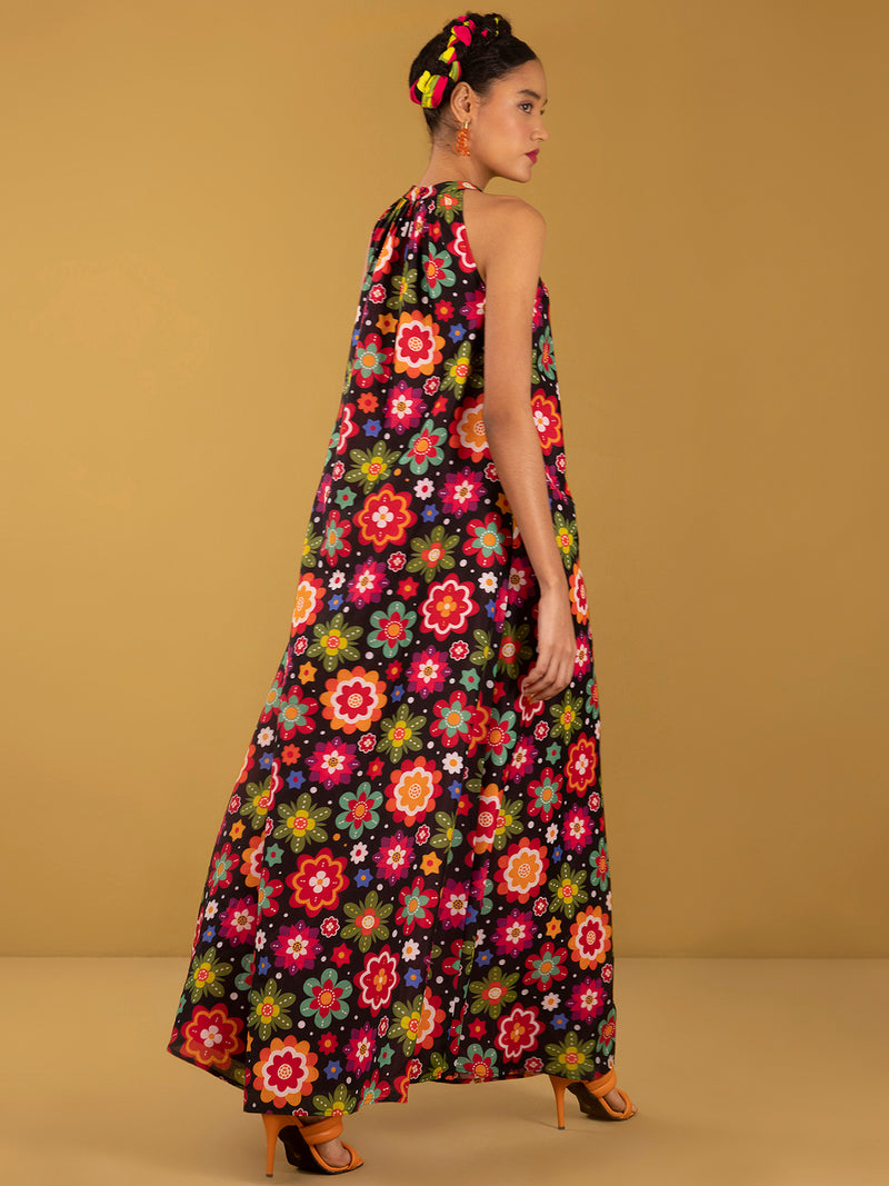 Buy Black Chanderi Halter Neck Dress - Black Online | Pink Fort