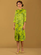 Buy Yellow and Green Pure Satin Mandarin Collar Dress - Yellow and Green Online | Pink Fort