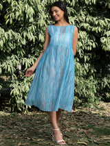 Buy Blue Chanderi Boat Neck Dress With Slip Online | Pink Fort