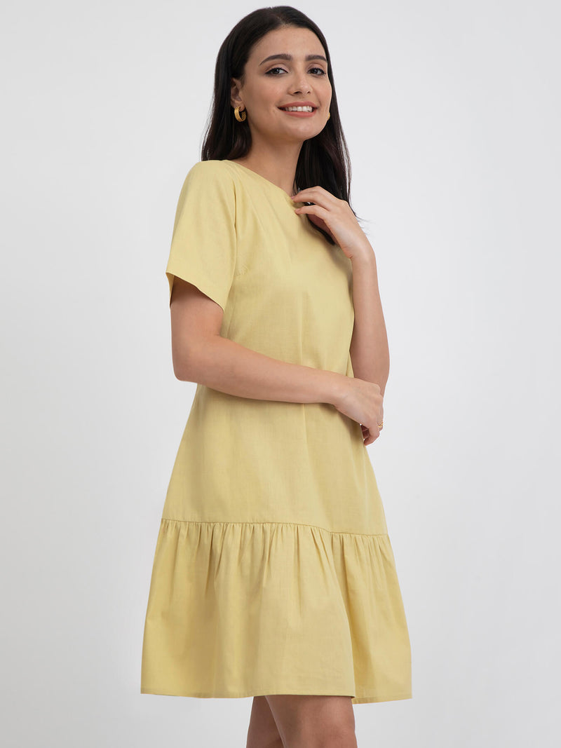 Buy Yellow Linen Blend A line Dress Online | Pink Fort