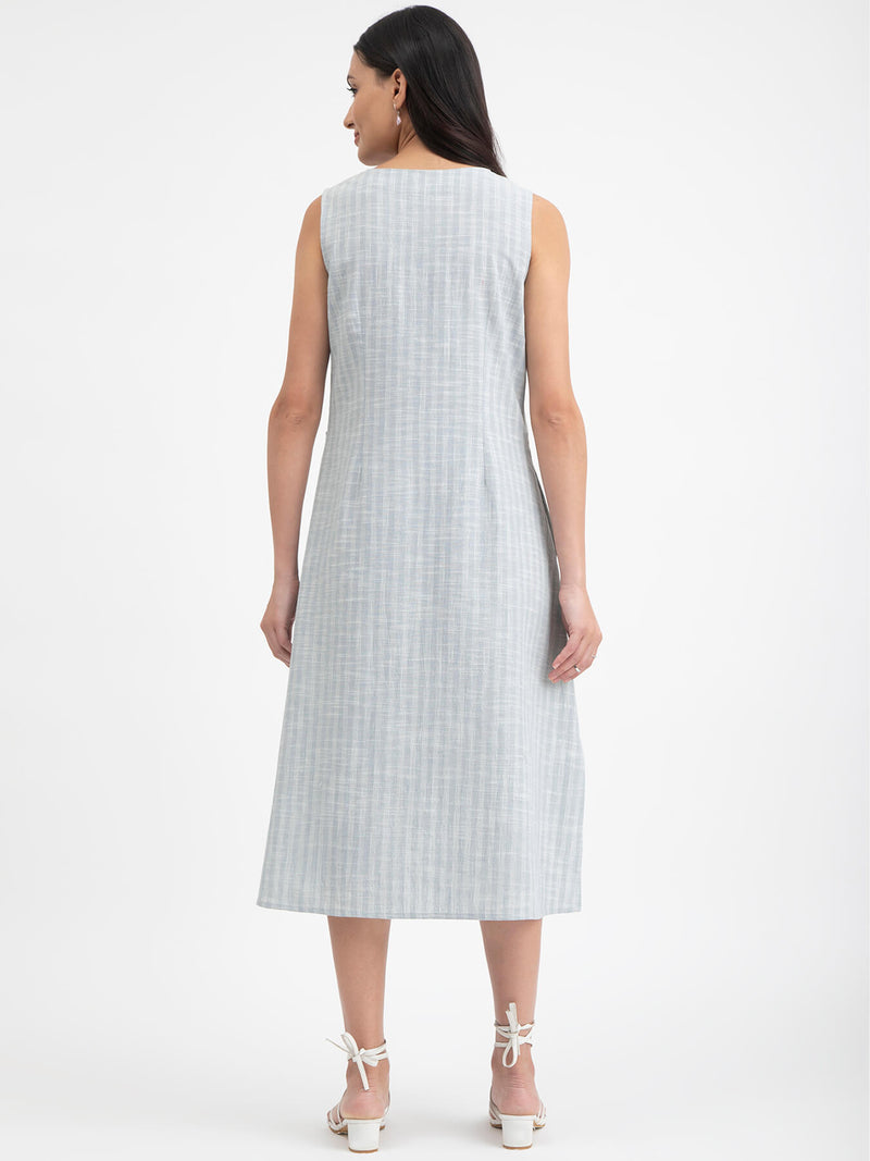 Buy Light Blue Cotton Sleeveless Relaxed Dress Online | Pink Fort