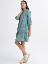 Cotton Jacquard Relaxed Tiered Dress - Green