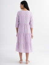 Cotton Jacquard Tiered Dress With Slip - Lilac