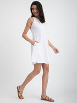 Buy White Linen Blend Sleeveless Dress Online | Pink Fort