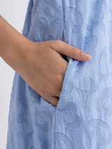 Cotton Jacquard Halterneck Dress - Blue