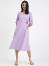 Buy Lilac Linen Blend Wrap Around Dress Online | Pink Fort