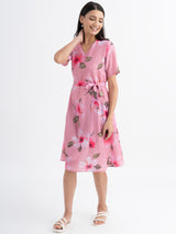 Floral A-line Muslin Dress - Pink