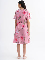 Floral A-line Muslin Dress - Pink