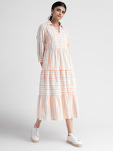 Buy Orange Striped Tier Shirt Dress Online | Pink Fort