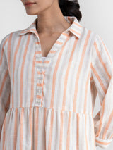 Buy Orange Striped Tier Shirt Dress Online | Pink Fort