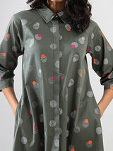 Buy Olive Pink Fort Flared Shirt Dress Online | Pink Fort
