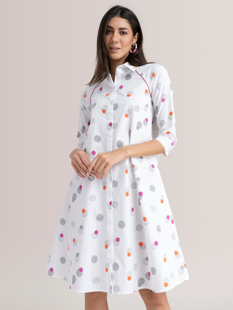 Buy White Pink Fort Print Cotton Dress Online | Pink Fort