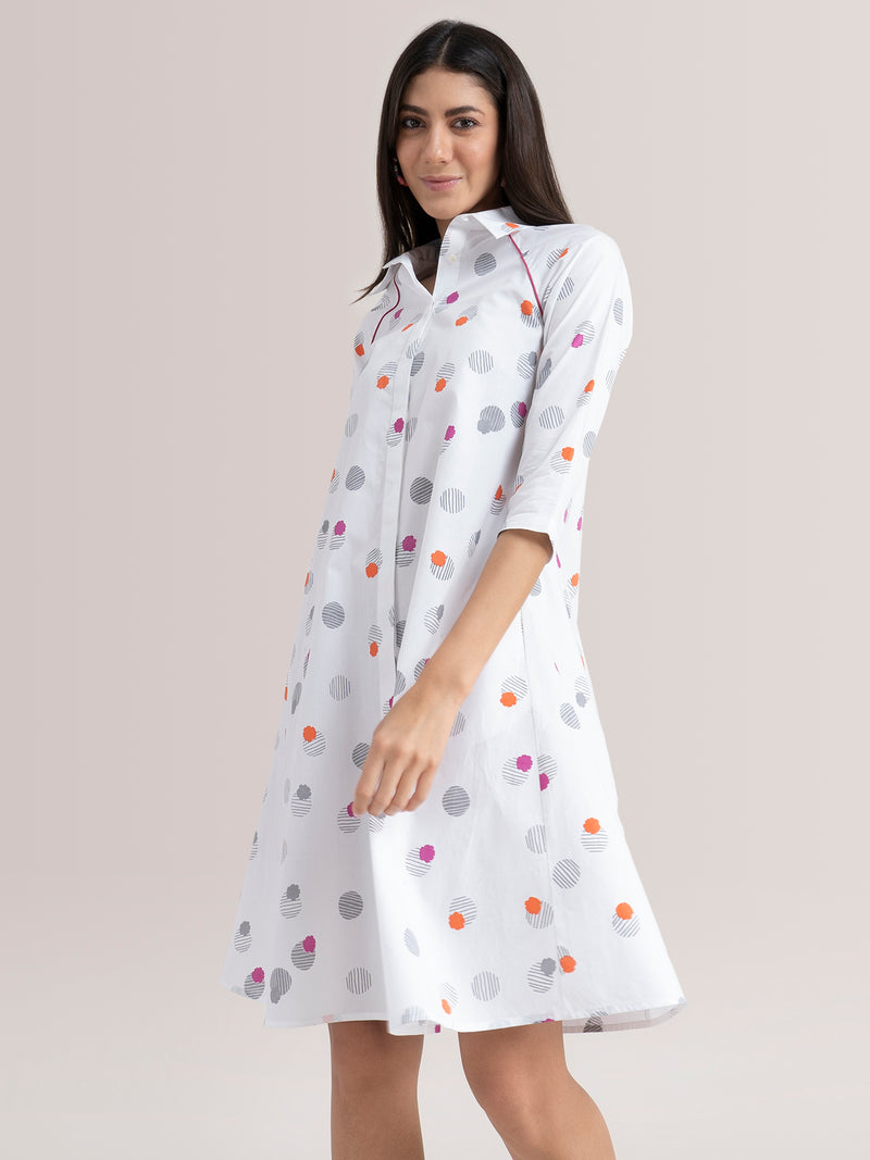Buy White Pink Fort Print Cotton Dress Online | Pink Fort