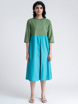 Buy Green And Teal Colour Block Pleated Dress Online | Pink Fort