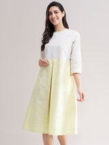 Buy Colour Block Box Pleated Dress - Cream And Yellow Online | Pink Fort