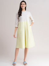 Buy Colour Block Box Pleated Dress - Cream And Yellow Online | Pink Fort